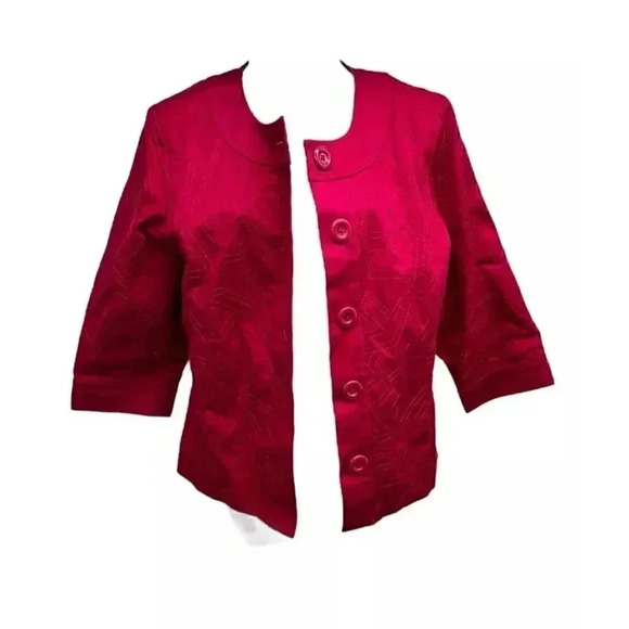 Coldwater Creek pink 3/4 Sleeve Women’s Size 14 Embroidered Jacket Button Up - Picture 2 of 8